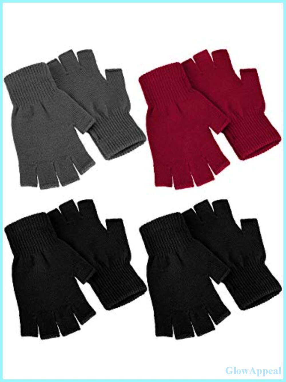4 Pack Fingerless Winter Gloves Knitted Stretchy Acrylic Half Finger Mittens